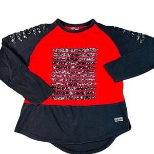 Phat Farm Graphic Tee Mens Small Red Black Long Sleeve Distressed Splatter Shirt